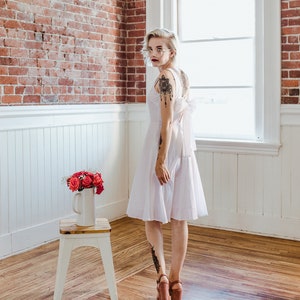 EMMA  - white cotton elopement dress with bow. short white casual wedding dress. vintage casual wedding dress reception bridal shower