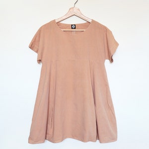 WEEKEND Dress loose wide fit cotton linen dress in light peach nude. Trapeze flowy shift dress with pockets image 1