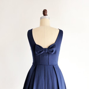 JANUARY | Navy blue - short bridesmaid dress with pockets + back bow. Dark blue party dress with full pleated skirt. vintage inspired retro