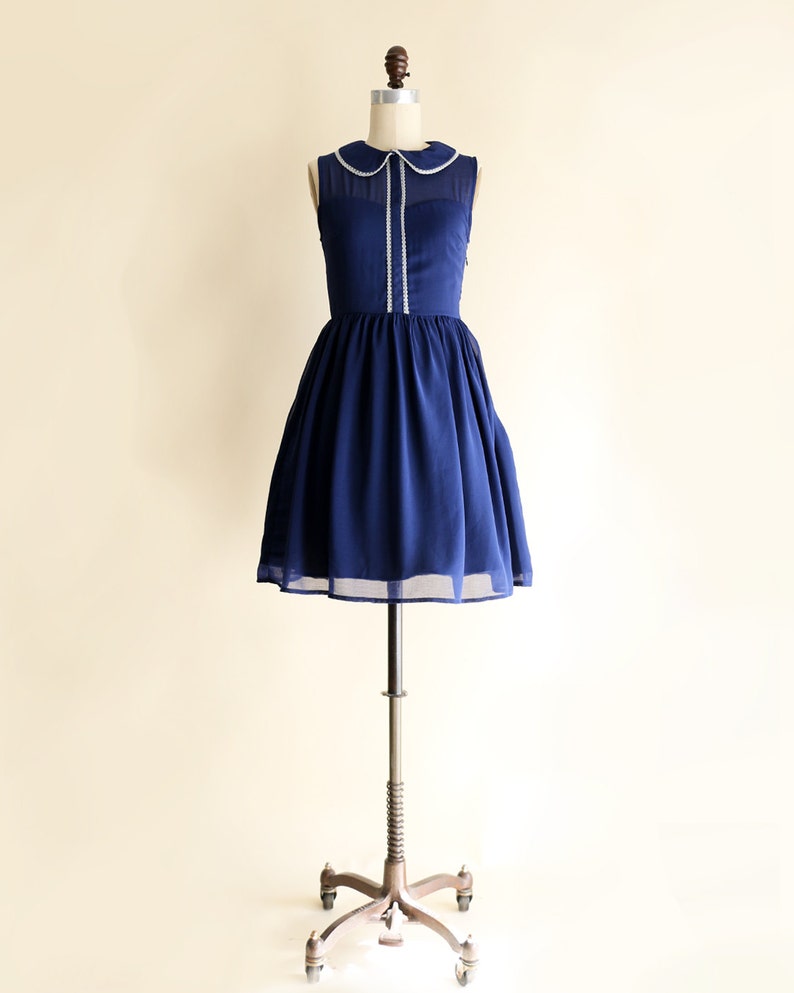Navy Blue Lace Eyelet Dress