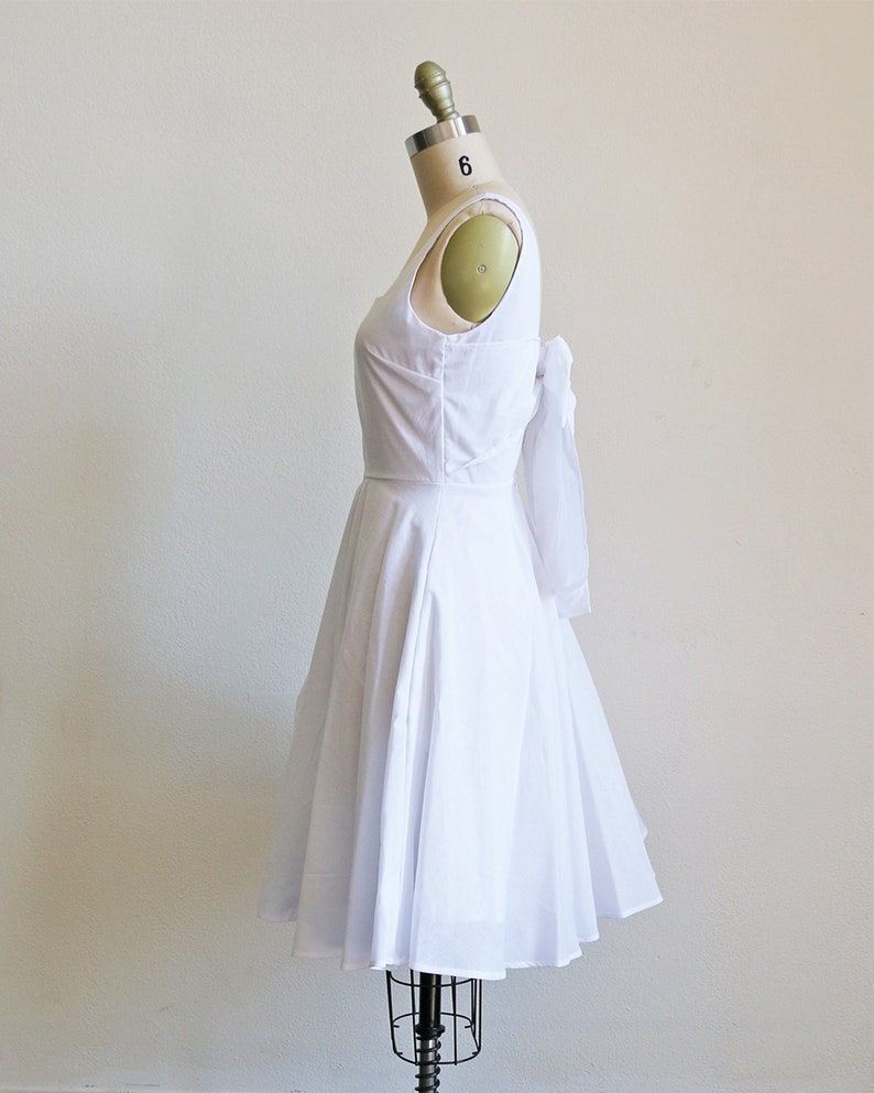 EMMA white cotton elopement dress with bow. short white casual wedding dress. vintage inspired reception bridal shower dress image 10