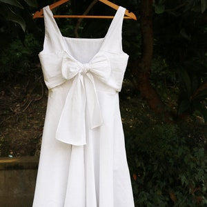 EMMA white cotton elopement dress with bow. short white casual wedding dress. vintage inspired reception bridal shower dress image 3