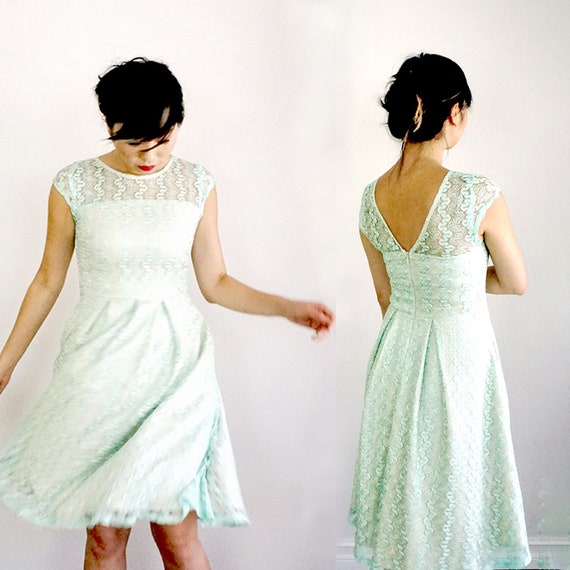 mint green lace dress with sleeves