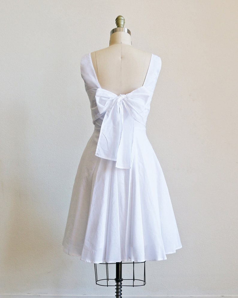 EMMA white cotton elopement dress with bow. short white casual wedding dress. vintage inspired reception bridal shower dress image 8