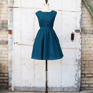 MEADOW vintage style teal cotton sundress with pockets. open back bow dress. Mod retro 1950s inspired summer dress. dark blue party dress image 3