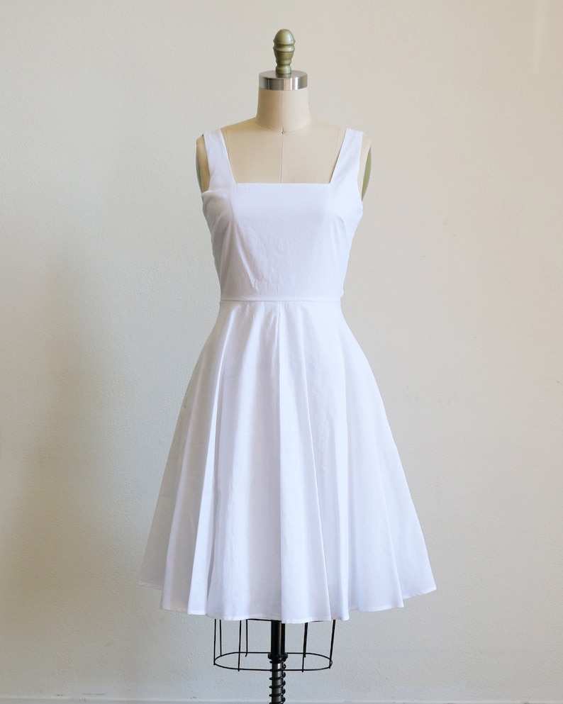 EMMA white cotton elopement dress with bow. short white casual wedding dress. vintage inspired reception bridal shower dress image 7
