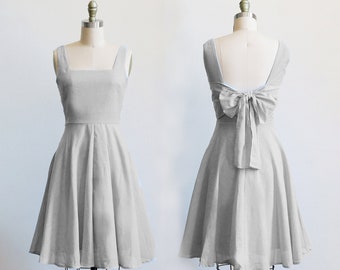 EMMA  - light gray silver bridesmaid dress. light gray vintage style sundress. short lilac dove gray bridesmaid dress circle skirt pockets