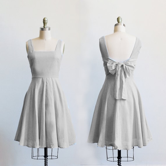 EMMA - Light Gray Silver Bridesmaid Dress. Light Gray Vintage Style  Sundress. Short Lilac Dove Gray Bridesmaid Dress Circle Skirt Pockets -  Etsy Australia