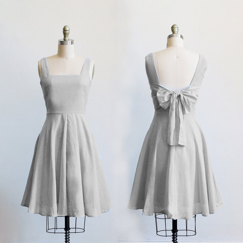 EMMA light gray silver bridesmaid dress. light gray vintage style sundress. short lilac dove gray bridesmaid dress circle skirt pockets image 1