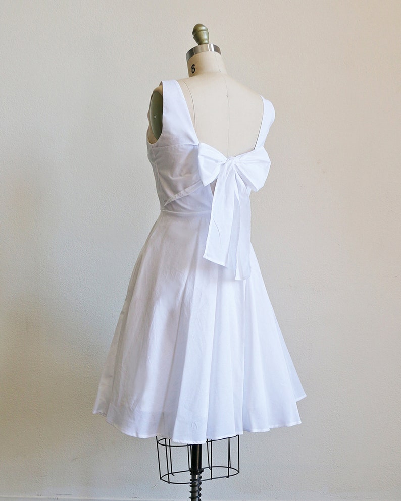 EMMA white cotton elopement dress with bow. short white casual wedding dress. vintage inspired reception bridal shower dress image 9