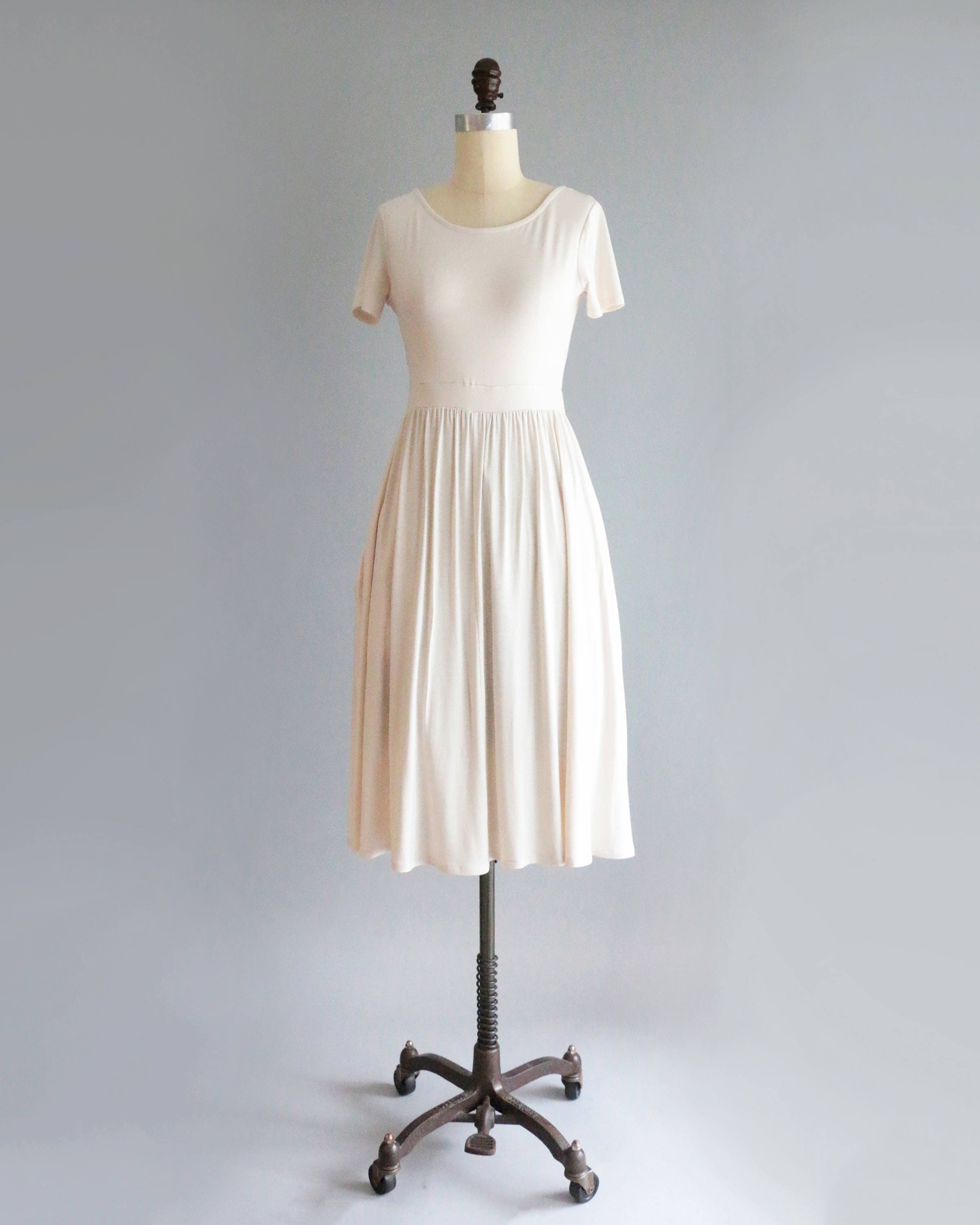 MARA Vanilla Ivory White Draped Jersey Midi Elopement Dress | Etsy