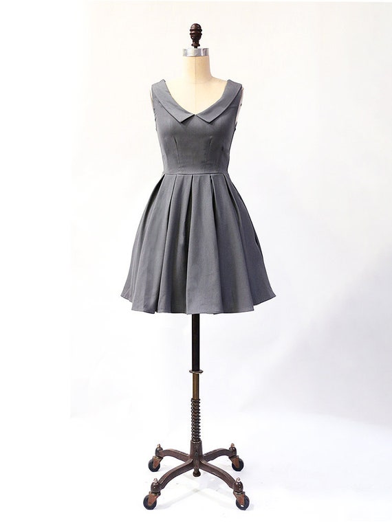 SUNDAY | Charcoal - Charcoal gray pointed collar dress. vintage inspired. bridesmaid dress. v neck. pleated skirt. pockets. mod. retro. SUNDAY | Charcoal - Charcoal gray pointed collar dress. vintage inspired. bridesmaid dress. v neck. pleated skirt. pockets. mod. retro.
