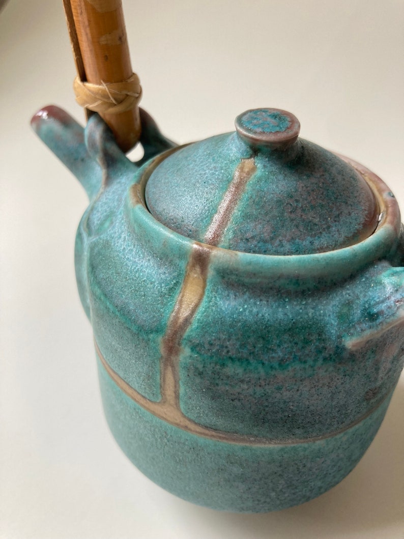 Handmade Teapot and Cup Set in Porcelain With Bamboo Handle, Soda Fired