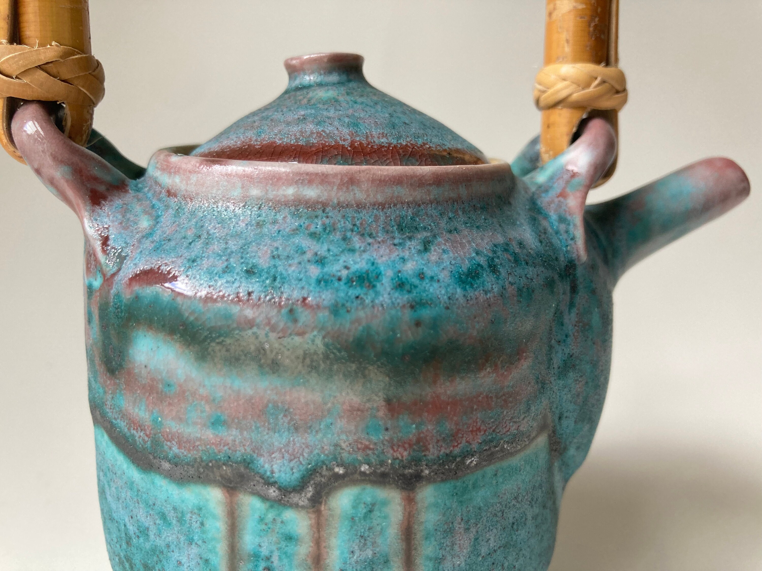 Handmade Teapot and Cup Set in Porcelain With Bamboo Handle, Soda Fired