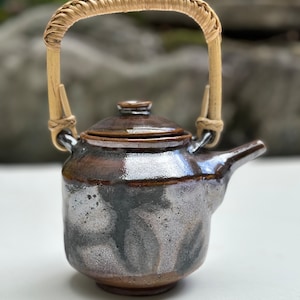 Soda-Fired Teapot with Bamboo Handle | Handmade Pottery | Deep Burgundy Brown Glazed Ceramics | Ideal for a Tea Ceremony