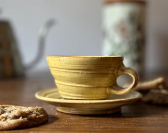 Handmade Yellow Espresso Cup and Saucer: Small Ceramic Cappuccino Mug