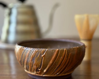 Handmade Soda Fired Ceramic Teabowl: Orange and Red Stoneware Matcha Cup
