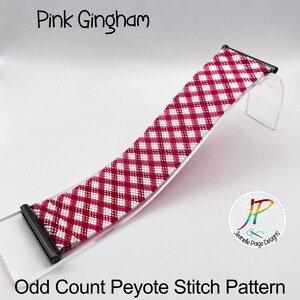 Peyote Stitch Pattern, Beaded Bracelet Pattern, Pink Gingham Bracelet Pattern, Peyote Bracelet Pattern, Pink Bracelet Peyote Stitch Pattern