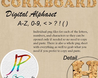 Digital Scrapbook Alphabet Set, Scrapbooking Embellishments, Digital Scrapbook Elements, Digital Planners Elements, Corkboard Letters