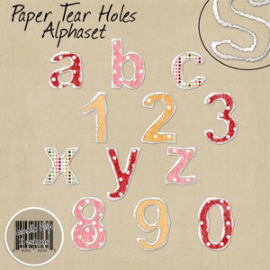 Fori di strappo della carta 4 elementi di scrapbooking digitale Alphaset, lettere di scrapbooking, png digitali, effetto carta strappata, uso commerciale OK