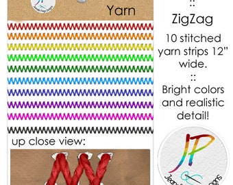 Stitched Yarn ZigZag Scrapbooking Elements, Digital Scrapbooking Elements, Digital Elements, Digital Yarn Stitching