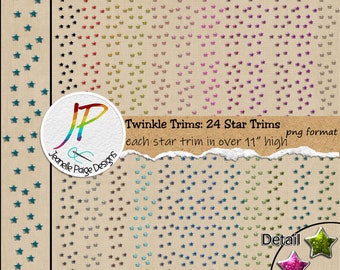 Twinkle Trims Stars, Digital Scrapbooking, Scrapbook Elements, Glitter Stars, Digital Planner pngs, Junk Journal Embellishments