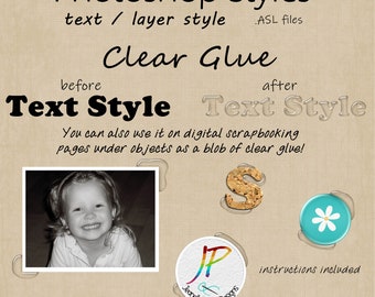 Clear Glue Style Photoshop Text Effect Layer Style (.ASL file) Graphic Design Resource, Digital Graphics, Clear Style Effect Digital Pages