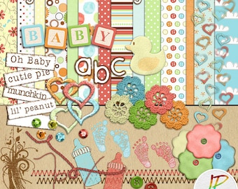 Baby Scrapbook Kit, Digital Scrapbook Kit, Digital Scrapbooking Download, Baby Scrapbooking Kit, Baby Footprints, Digital Scrapbook