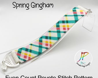 Peyote Stitch Bracelet Pattern, Beaded Bracelet Pattern, Even Count Peyote Stitch, Beaded Peyote Pattern, Spring Gingham Peyote Stitch PDF