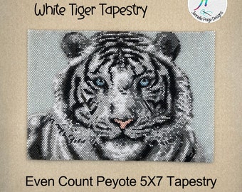 White Tiger Beaded Tapestry, Peyote Beaded Tapestry Pattern, Peyote White Tiger, Even Count Peyote Stitch, Beaded Tapestry, Tapestry Pattern