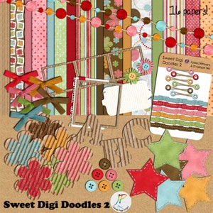 Sweet Digi Doodles Kit 2, Digital Scrapbook Kit, Digital Downloads, Digital Scrapbooking, Scrapbook Papers, Scrapbook Embellishments