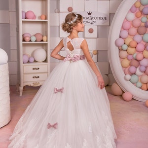 Ivory tüll Blumenmädchen Kleid für besonderen Anlass Brautjungfer Party Hochzeit Festzug erste Kommunion Fotoshooting Geburtstag Weihnachten