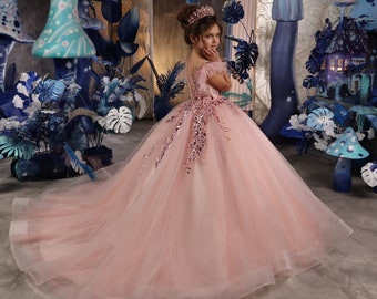 Blush pink sequins Flower girl dress, Tulle flower girl dress, Lace flower girl dress, Pink flower girl dress, Junior bridesmaid dress