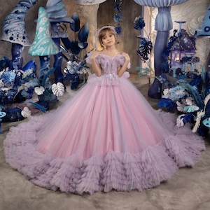 Blumenmädchen Kleid, Tüll Blumenmädchen Kleid, Blumenmädchen Kleid aus Spitze, Rosa Mädchen Kleid, Erstkommunion Kleid, Junior Brautjungfer Kleid