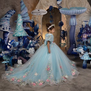 Blumenmädchen Kleid, Blumenmädchen Kleid Tüll, Blumenmädchen Kleid Spitze, Blaues Blumenmädchen Kleid, Erstkommunion Kleid, Junior Brautjungfer Kleid