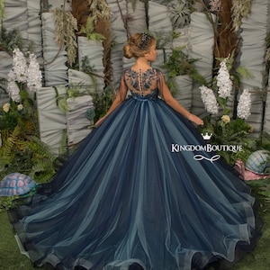 Navy blue and coral flower girl dresses on sale