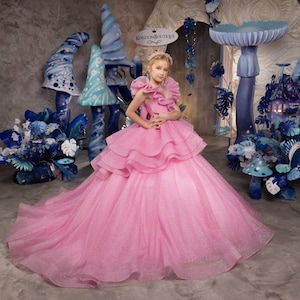 Blumenmädchen Kleid, Tüll Blumenmädchen Kleid, Blumenmädchen Kleid aus Spitze, Rosa Blumenmädchen Kleid, Erstkommunion Kleid, Junior Brautjungfer Kleid