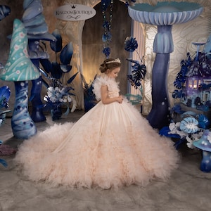 Blumenmädchen Kleid, Tüll Blumenmädchen Kleid, Blumenmädchen Kleid aus Spitze, Pfirsich Blumenmädchen Kleid, Erstkommunion Kleid, Junior Brautjungfer Kleid