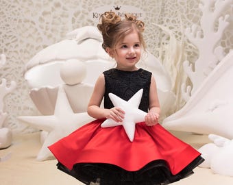 Red and Black Two Pieces Flower Girl Dress Birthday Wedding