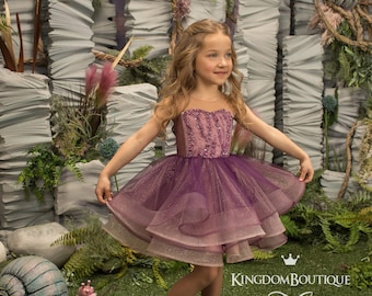 Purple and Blush flower girl dress - Tulle formal fairy prom dress for special occasion Bridesmaid, Wedding, Pageant, Birthday, Christmas