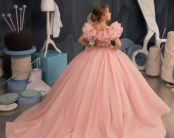 Fancy dress, Blush Fancy dress, Tulle Fancy dress, Lace Fancy dress, Birthday party dress, Junior bridesmaid dress