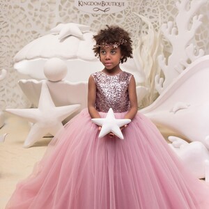 Blush Pink Sparkling Sequins tulle formal flower girl dress for special occasion bridesmaid party wedding pageant birthday photoshoot image 2