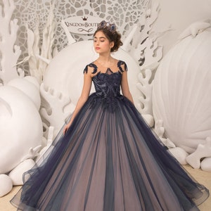 Navy blau und Blush Spitze Tüll Blumenmädchen Kleid für besonderen Anlass Brautjungfer Party Hochzeit Festzug Geburtstag Fotoshooting Weihnachten