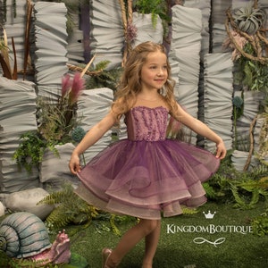 Purple and Blush flower girl dress - Tulle formal fairy prom dress for special occasion Bridesmaid, Wedding, Pageant, Birthday, Christmas
