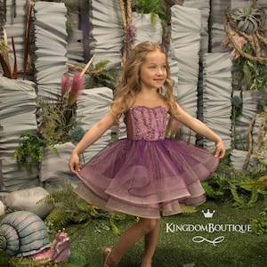 Purple and Blush flower girl dress - Tulle formal fairy prom dress for special occasion Bridesmaid, Wedding, Pageant, Birthday, Christmas