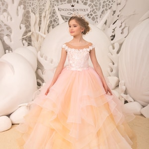 Erröten rosa und Gold Spitze Tüll formale Blumenmädchen Kleid für besondere Gelegenheit Brautjungfer Party Hochzeit Festzug Fotoshooting Weihnachten