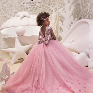 Blush Pink Sparkling Pailletten Tüll Blumenmädchen Kleid für besondere Anlässe Brautjungfer Party Hochzeit Festzug Geburtstag Fotoshooting