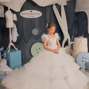 Flower girl dress, Tulle flower girl dress, Lace flower girl dress, Ivory flower girl dress, First communion dress, Junior bridesmaid dress