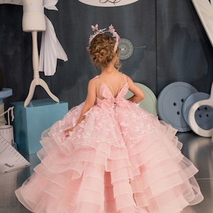 Adela Girls Lace High Neck Ball Gown Dress With Train - Pageant, Wedding, First Communion Dress (Style AR028)