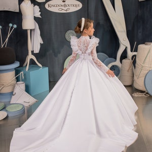 Blumenmädchenkleid, Tüll Blumenmädchenkleid, Spitze Blumenmädchenkleid, weißes Blumenmädchenkleid, Erstkommunionkleid, Junior Brautjungfernkleid